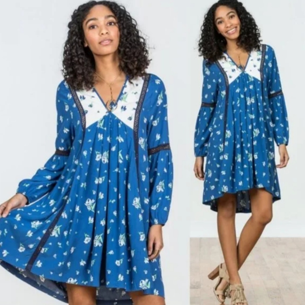 Matilda Jane Day Tripping Blue Floral Long Sleeve Dress